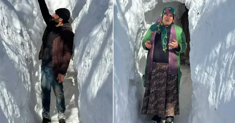 Görüntü Türkiye den! Kar kalınlığı metreleri aştı, evlere tünelden ulaşıyorlar