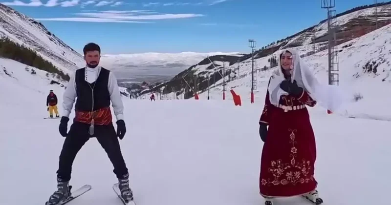 Palandöken’de renkli görüntüler: Dadaş kıyafetiyle zirveden kaydılar