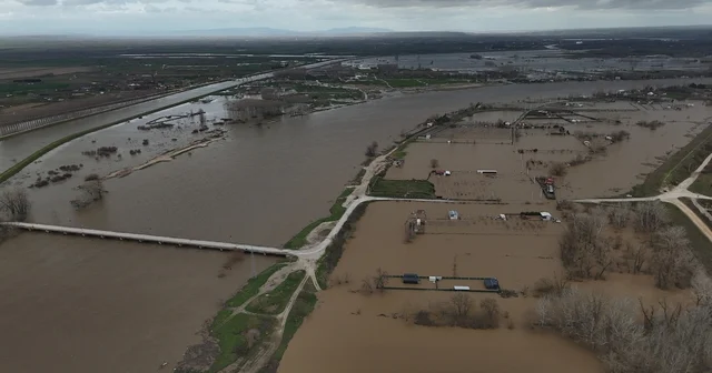 Tunca ve Meriç te taşkın havadan görüntülendi Edirne Haberleri