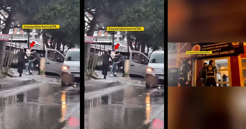 Maltepe de trafiği birbirine katan olay: Arabadan inip yayayı yaka paça dövdüler!