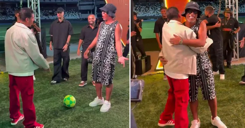 46 yaşındaki Ronaldinho, topla hünerlerini Brezilyalı fenomene karşı gösterdi