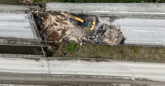 Karaçay Köprüsü nün bir bölümünde çökme meydana geldi VİDEO İZLE