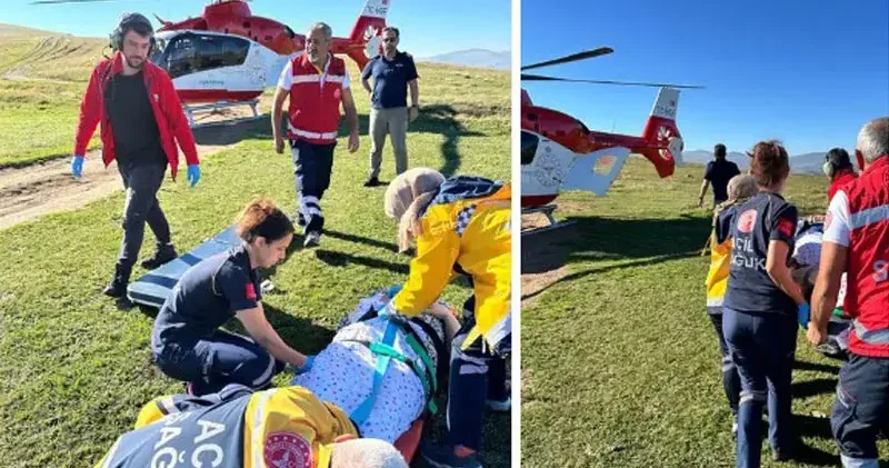 Trabzon da düşme sonucu yaralanan kadın, helikopter ambulansla hastaneye ulaştırıldı