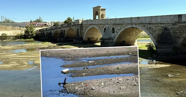 Tunca Nehri nin debisi düştü: Ortaya bu manzara çıktı