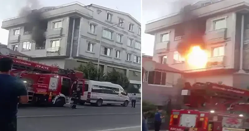 Yangın sırasında dairedeki patlama kamerada