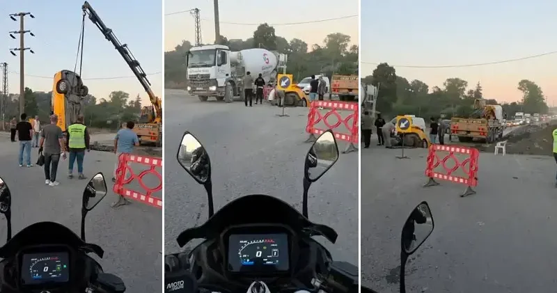 Arnavutköy de taksi İSKİ ekiplerince açılan çukura düştü
