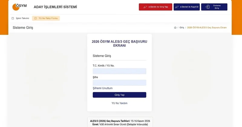 ALES GEÇ BAŞVURU EKRANI 2026 ÖSYM ALES/3 geç başvurusu nasıl yapılır, başvuru ücreti ne kadar ve sınav ne zaman?