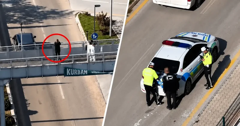Denetimi görünce arabayı bırakıp kaçtı! Drona yakalandı