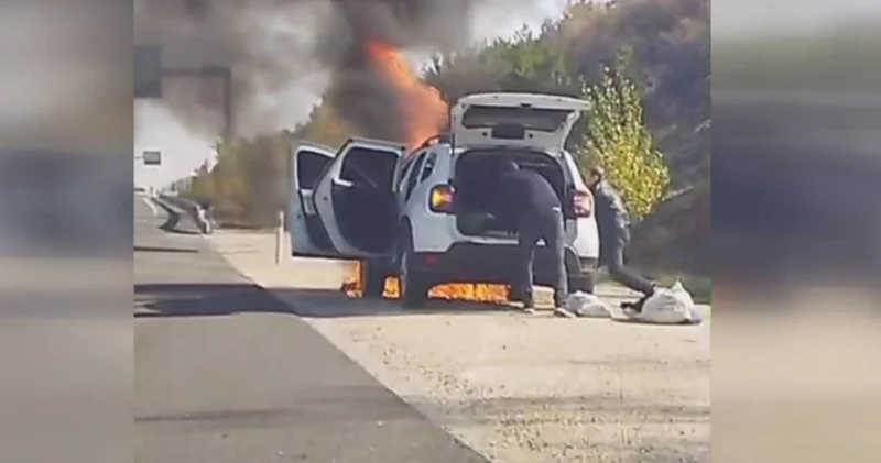 Ankara da seyir halindeki otomobil alev alev yandı!