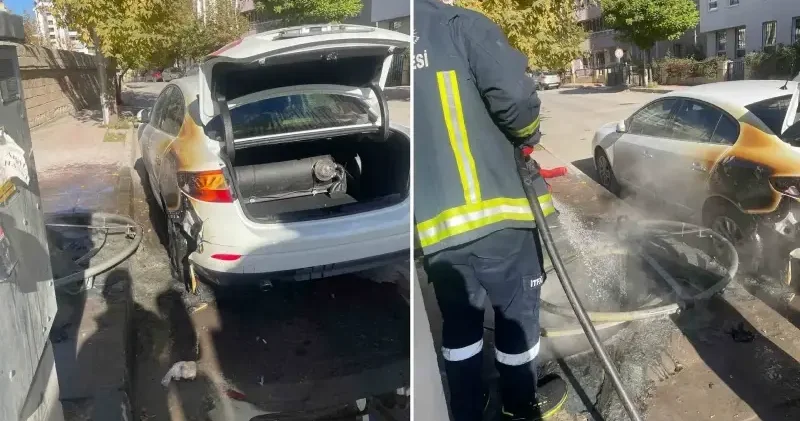 Çöpe atılan yanıcı madde otomobili yaktı Van Haberleri
