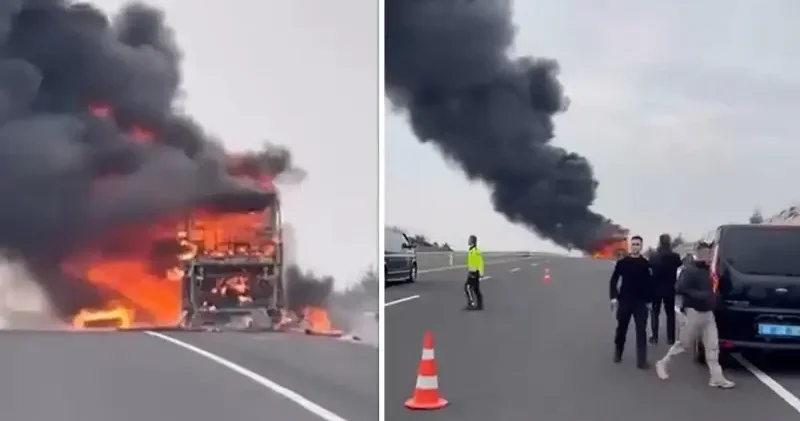 Seyir halindeki yolcu otobüsü alev alev yandı: 25 yolcu son anda kurtuldu Eskişehir Haberleri