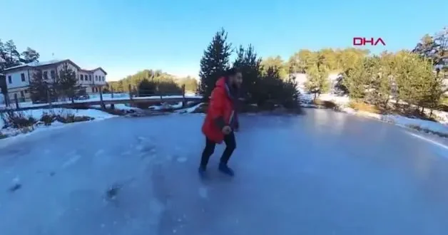 Dumanlı Tabiat Parkı’nda buz üstünde paten keyfi