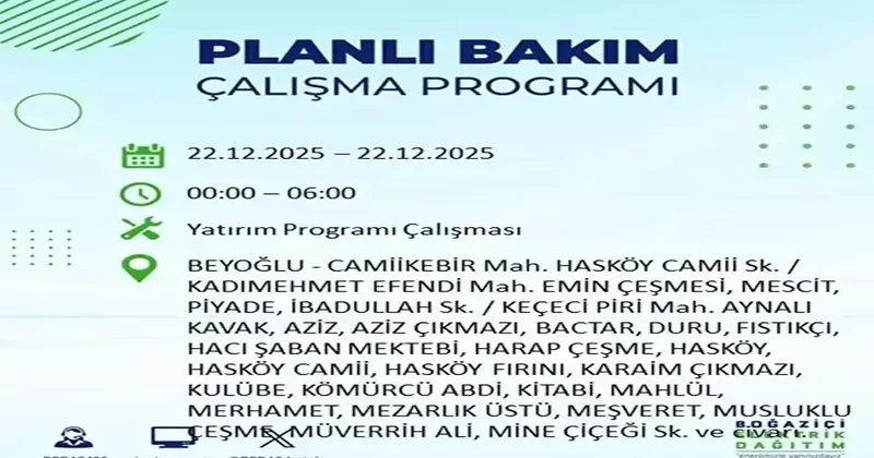 İstanbul da 19 ilçede elektrik kesintisi yaşanacak: İşte kesinti saatleri