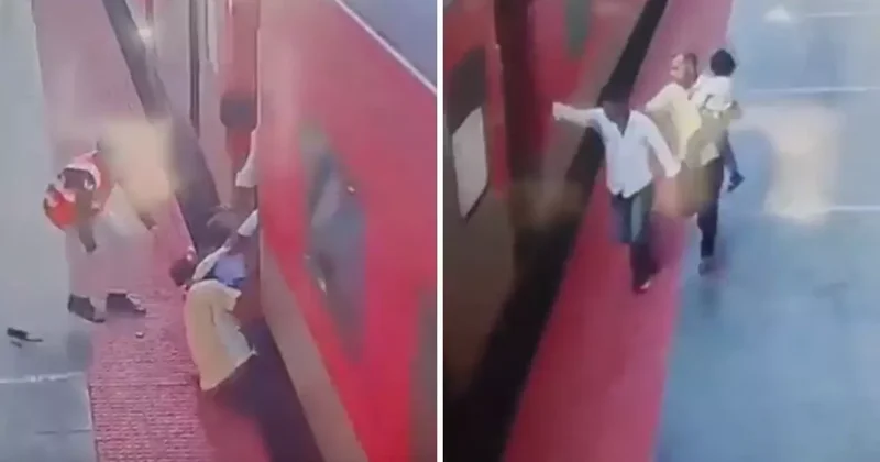 Trene yetişmeye çalışırken kucağındaki çocukla tren ve peron arasında sıkıştı