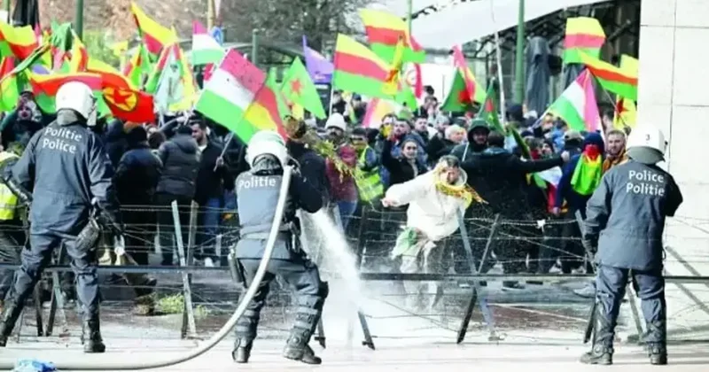 Brüksel polisinden PKK lılara sert müdahale