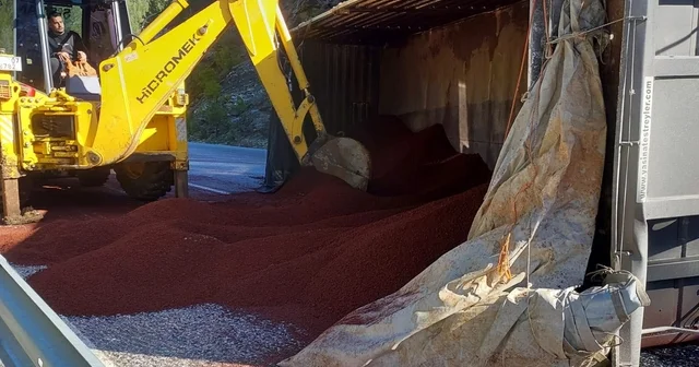 Peyzaj malzemesi yüklü tır devrildi Antalya Haberleri