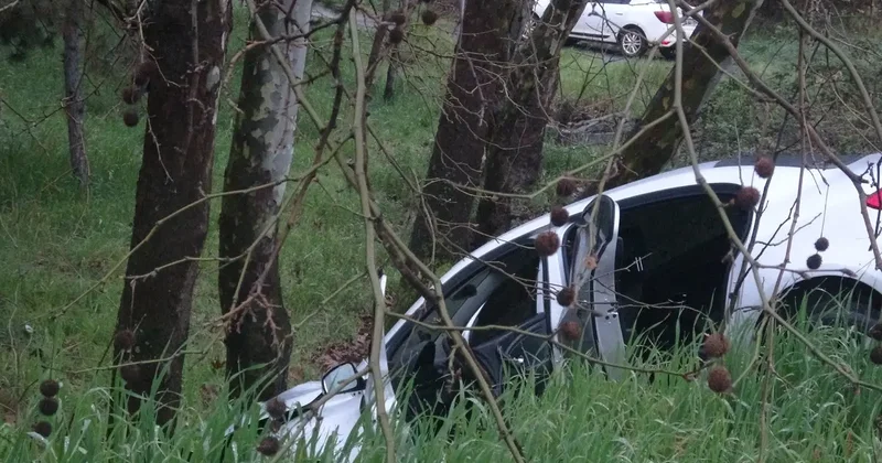 Pendik’te virajı alamayan sürücü ağaca çarptı