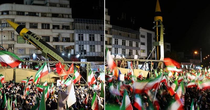 İran füzeleri meydana indirdi! Tahran dan dikkat çeken görüntüler