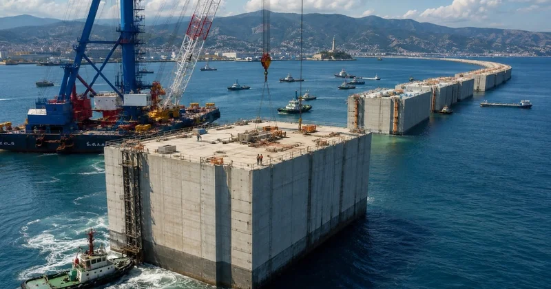 67 metrelik dev beton bloklar tek tek denize indiriliyor Sözcü Gazetesi
