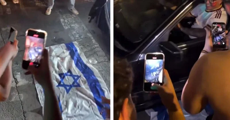 İsrail bayrağını arabayla ezdiler