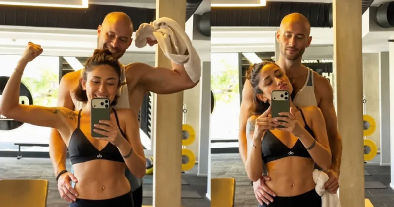 Melek Mosso ve Jose Miguel Gonzalez Iglesias tan spor pozu
