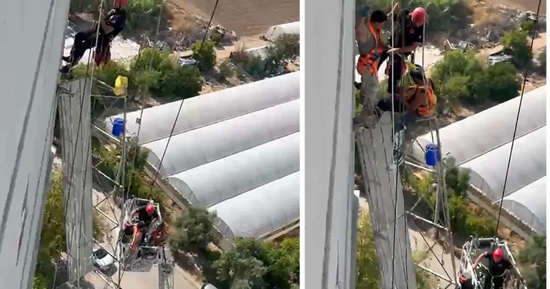 Halatı kopan iskelede mahsur kalan 2 işçiyi itfaiye kurtardı