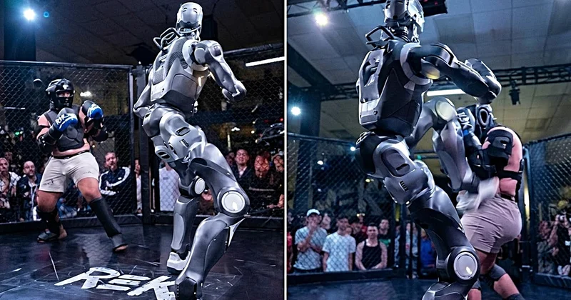 Terminatör dövüşü gerçek oldu: İnsansı robot ringe çıktı, insan rakibini yere serdi