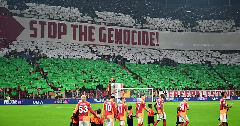 Galatasaray taraftarları Bodo/Glimt maçında Gazze yi unutmadı! Soykırımı durdurun