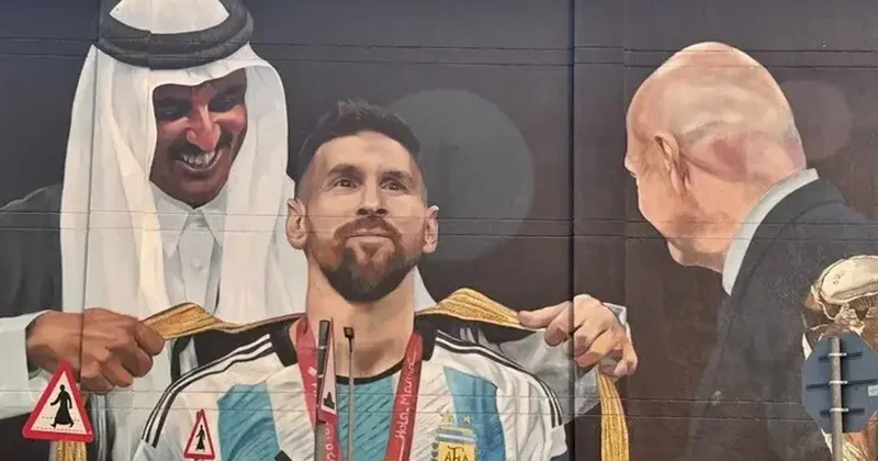 Messi nin Dünya Kupası zaferi Katar da dev duvar resmiyle ölümsüzleştirildi Fanatik Spor Haberleri Video