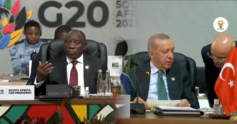 Erdoğan konuşurken Mehmet Şimşek birdenbire araya girdi! Güney Afrika lideri şaştı kaldı