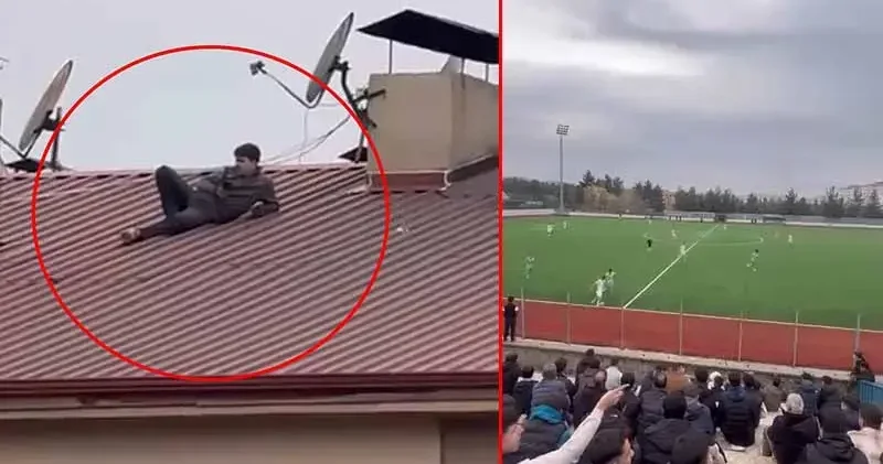 Amatör Lig maçını çatıda uzanarak izledi; o anlar kamerada