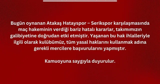 Atakaş Hatayspor dan hakem kararlarına tepki Hatay Haberleri
