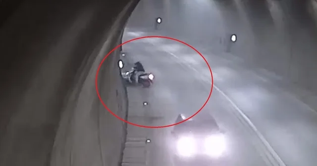 Tünelde motosikletin takla attığı kaza kamerada Amasya Haberleri