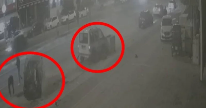 Park halindeki araca böyle çarptı: O anlar kamerada