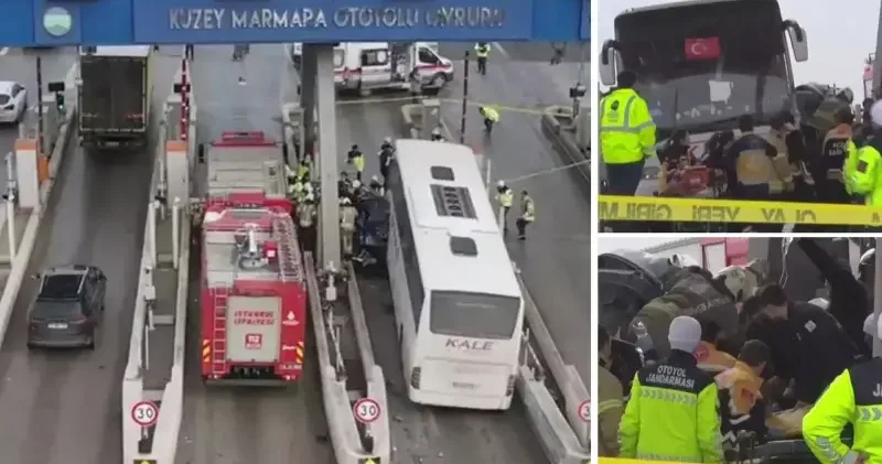 Kuzey Marmara Otoyolu’nda feci kaza: Otobüsün çarptığı otomobil gişede sıkıştı, 2 ölü İstanbul Haberleri