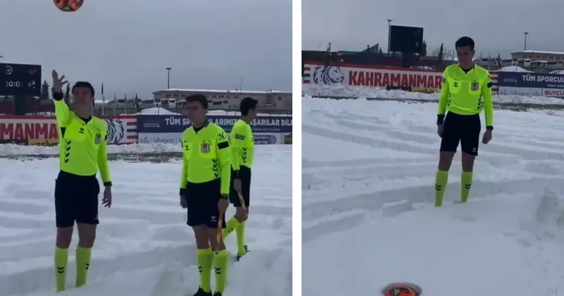 Maç için sahaya giden hakemler gördükleri manzara karşısında şoke oldu