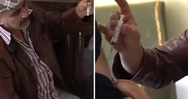 Çay dolu enjektörü, vücuda batırdı