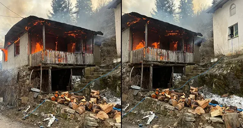 İmam lojmanı, çıkan yangında yandı