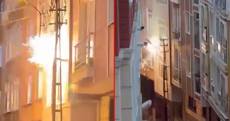 Şişli’de elektrik direğindeki patlamalar kamerada