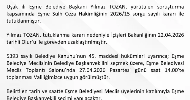 Eşme Belediye Başkanvekili 27 Nisan da belirlenecek Uşak Haberleri