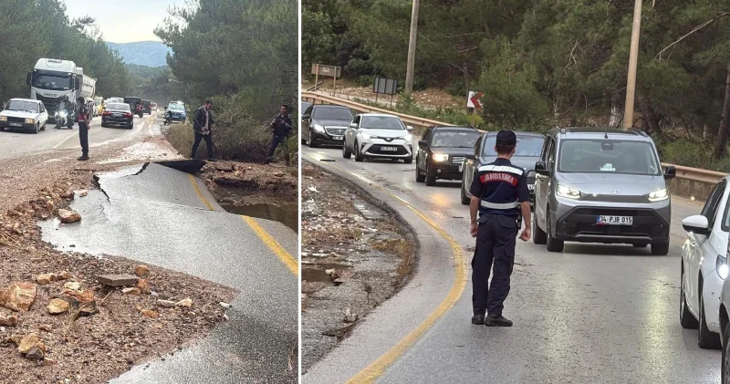 Bodrum’da ana su hattı patladı: Göçük oluşan yolda trafik durma noktasına geldi Muğla Haberleri