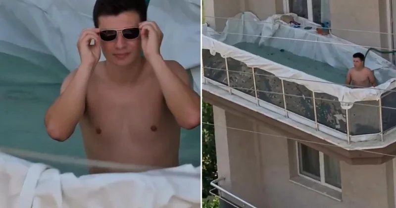 Yaz sıcağına Mühendis çözümü! Balkonunu devasa bir havuza çevirdi