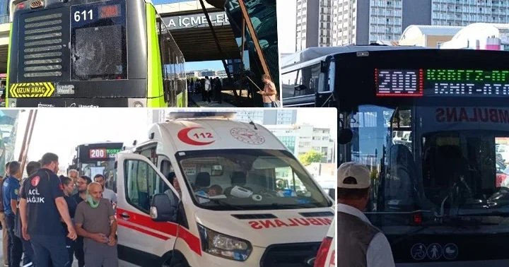 Tuzla da panik anları! Ani fren yapan belediye otobüsüne beton pompası çarptı: Yolcular yere savruldu