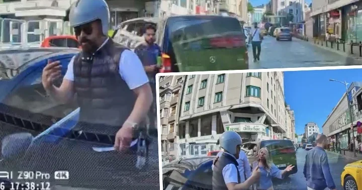 Beyoğlu nda yol verme kavgası kamerada: Boksörüm çeneni kırarım