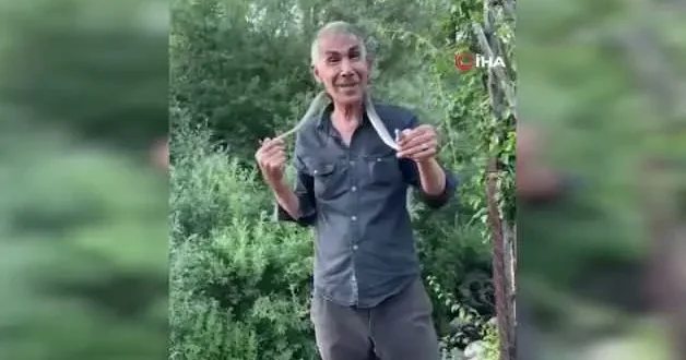 Zehirli engerek yılanını yakalayıp boynuna doladı: Benim yaptığımı yapmayın