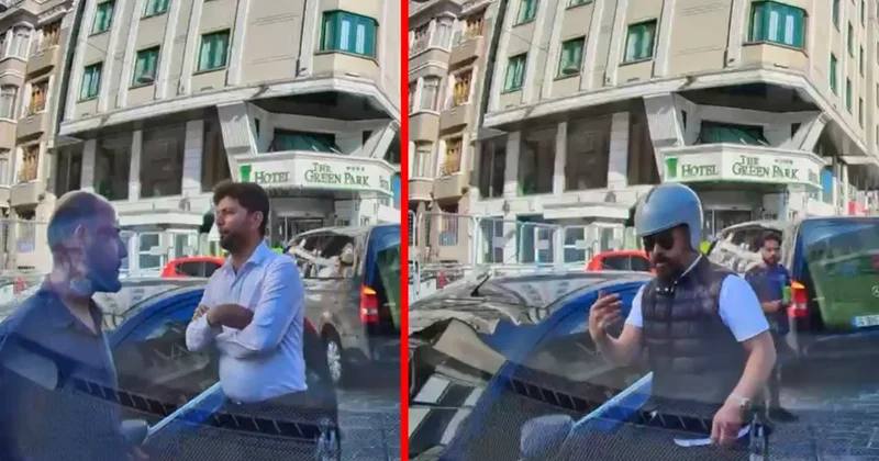 Beyoğlu’nda hayrete düşüren anlar! Yol kavgasında küfürler tehditler havada uçuştu: Boksörüm, çeneni kırarım”