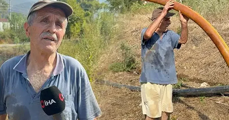Zeytinlikleri kül oldu! Kanser hastası Nazmi amca kurduğu sistemle bölgeye su taşıdı