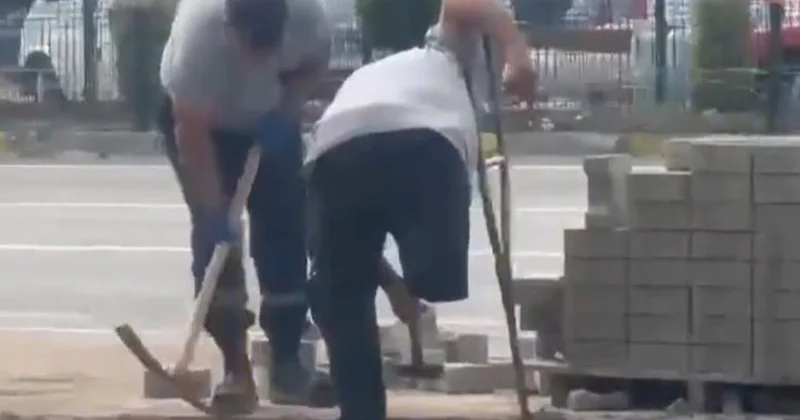 Bir bacağı olmayan engelli işçiye kilit taşı döşettiler! Sözcü Gazetesi