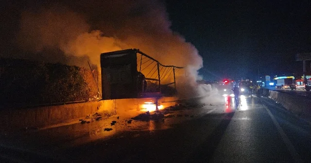 Yalova da konserve yüklü TIR, alev alev yandı Yalova Haberleri