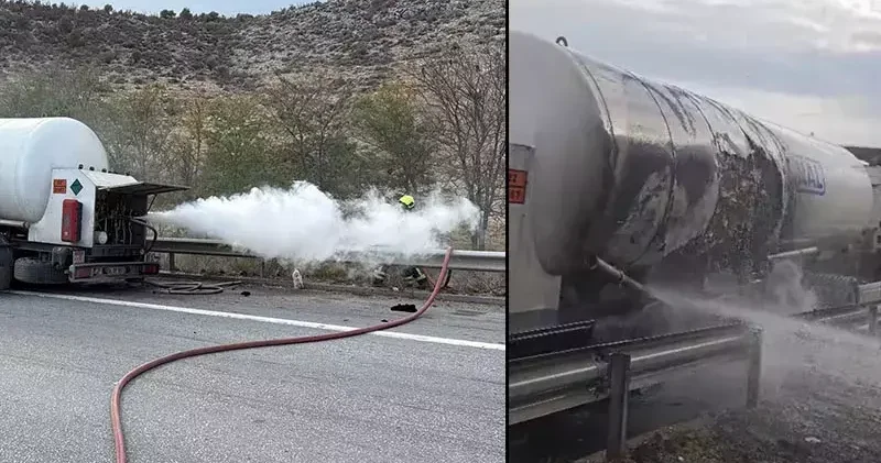 Karbondioksit taşıyan tankerde çıkan yangın söndürüldü